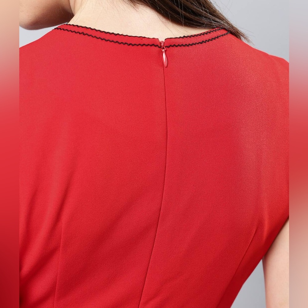 NWT - NUSH by ANUSHKA SHARMA Red A-line Sleeveless Flared Mini Dress with Belt - Picture 4 of 15